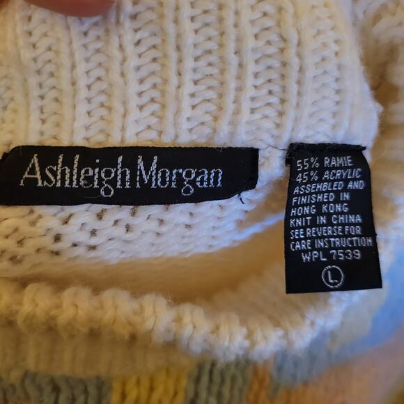 Vintage 80s Geometric Pastel Oversized Sweater Ashleigh Morgan L Long Pullover - Picture 7 of 7